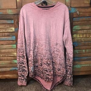 Long sleeve pink camo distressed shirt